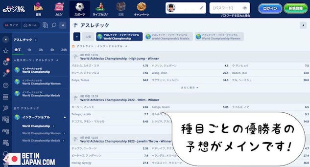 ワールドアスレチックス ベットの方法